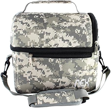NEX Portable Lunch Bag with Adjustable Shoulder Strap and Comfortable Handle, Fabric Lunch Box for Men Women Kids Double Decker Cooler (Camouflage-2)