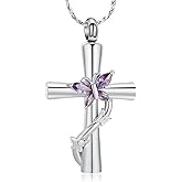 Imrsanl Urn Necklaces for Ashes for Women Cremation Jewelry Cross with Butterfly Memorial Ash Pendant Keepsake Jewelry Gifts for Loss of Loved One