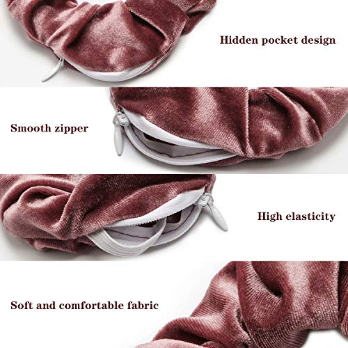 Jaolex 7-PACK Velvet Hair Scrunchies with Hidden Zipper Pocket- Stash Scrunchy Hair Ties Elastics Bobbles Hair Bands Bobble Scrunchy for Women, VSCO Girls and Teen