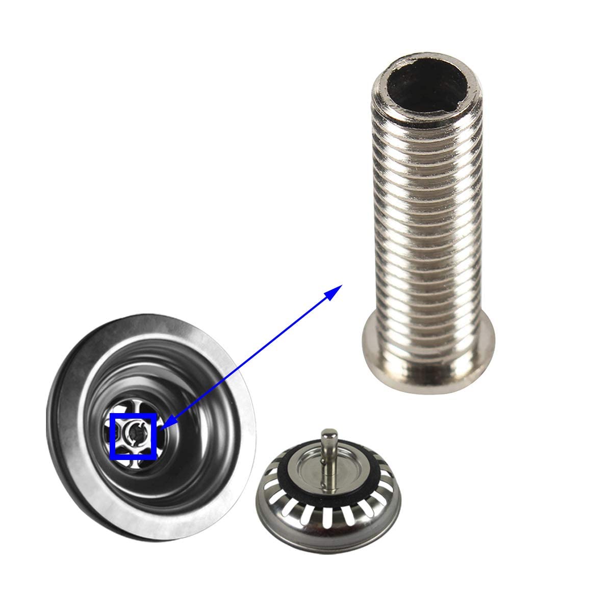 Qrity 2Pcs Stainless Steel Sink Strainer Bolt, 45mm Sink Basket Screw, for ASIN B06XBSS8QJ, B0725M4MY4, B07DFDLWLK, B07DPPGWBQ, B07R9Y3CVG — image 1