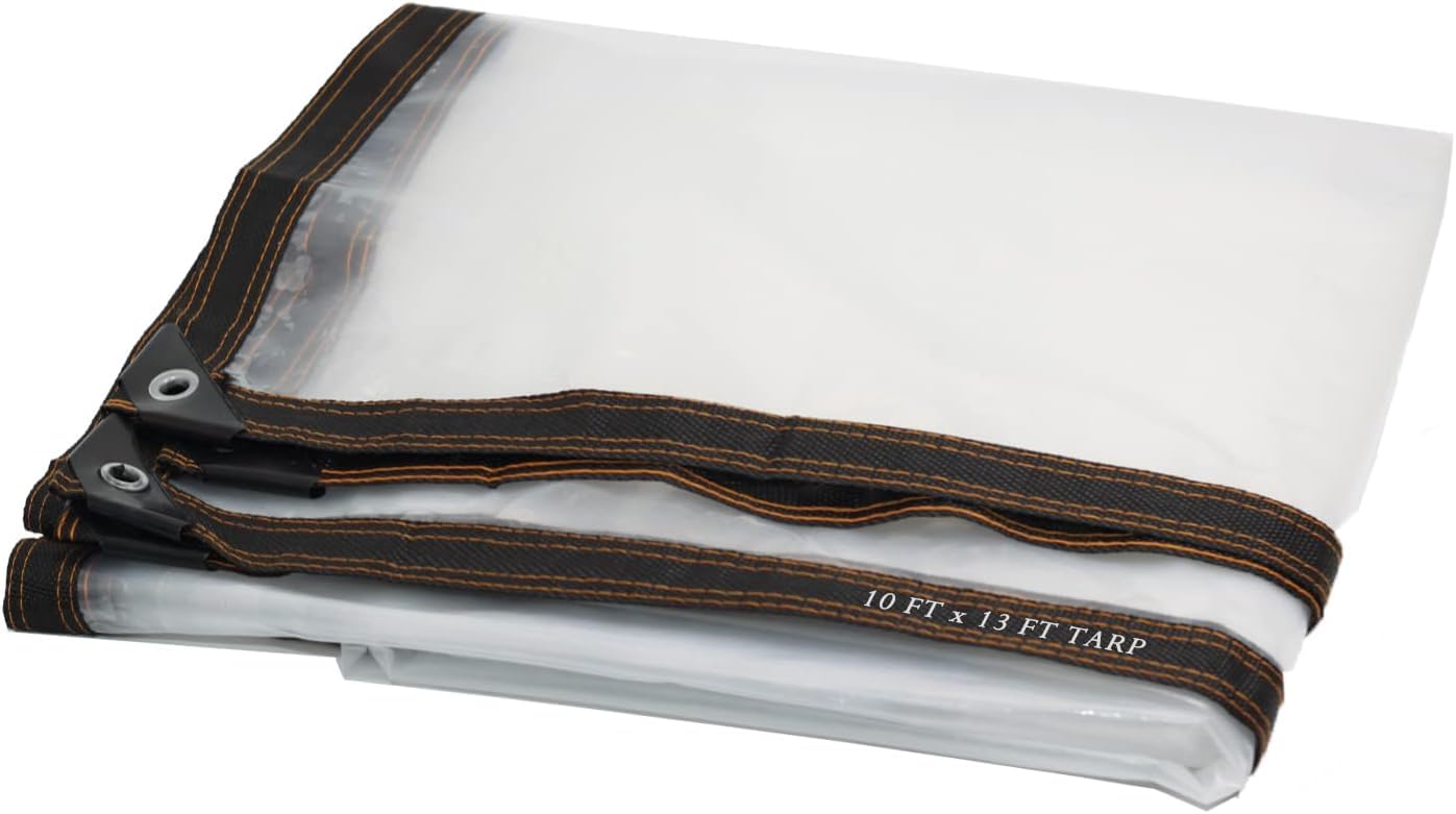 VVFLED 3x4 m Clear Tarps with Grommets, 10 Mil Clear Tarp Cover, Waterproof Transparent Plastic Tarp for Greenhouse Patio Plant Cover or Pet Hutch Roof Pet