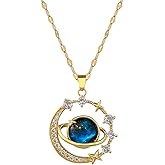 JHJEWH Gold Planet Necklace for Women: Zirconia Chokers Moon and Saturn Necklace Gifts for Women