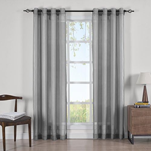 Set of 2 Panels 100" Wx108 L - Solid Gray- Abri Grommet Crushed Sheer Curtain Panels, 50-Inch by 108-Inch Each Panel. Package Contains Set of 2 Panels 108 inch Long