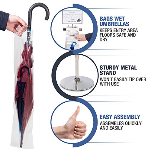 Brella Fella Wet Umbrella Bag Wrapper Stand Station Solution with Sign