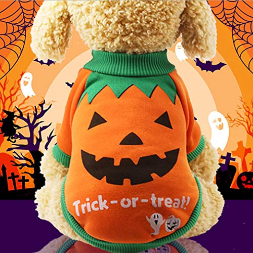 YJYdada Pet Fleece, Halloween Pet Puppy Orange Pumpkin Sweatshirts Dog Clothes Costume (XS) - Thumbnail 7