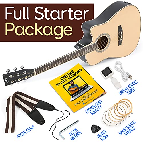 Pyle Acoustic Electric Cutaway Guitar 3/4 Scale 36” Steel String Spruce Wood w/Gig Bag, 4Band