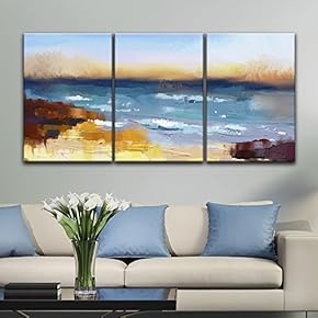 3 Panel Canvas Wall Art - Oil Painting Style Abstract Colorful Seascape - Giclee Print Gallery Wrap Modern Home Art Ready to Hang - 16"x24" x 3 Panels