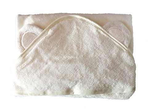 byLora Soft Organic Antibacterial & Hypoallergenic Baby Bamboo Towel and 2 Washcloths Set, White Bear Ears, Small