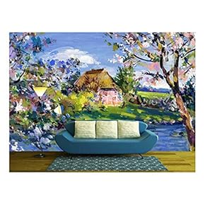 Spring Motif Painting, Landscape in Lower Saxony - Oil Paints on Acrylics - Removable Wall Mural | Self-Adhesive Large Wallpaper - 66x96 inches