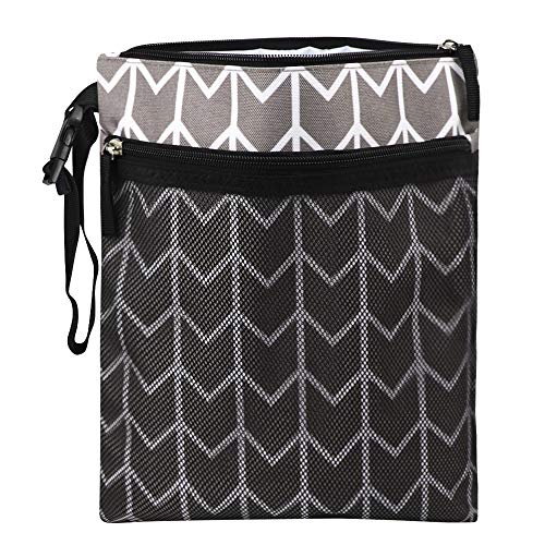 Wet Dry Bag for Baby Cloth Diaper, Waterproof Reusable Travel Bags with Two Zippered Pockets, Grab & Go for Swimsuits Swimming Pool Beach Gym Yoga Stroller (Gray)