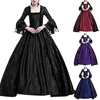 quysvnvqt Medieval Renaissance Queen Ball Gown Bell Sleeve Maxi Dress Halloween Costume for Halloween Party - Navy Blue XXL