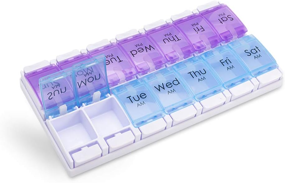 Riscu Large Weekly Pill Organizer 2 Times a Day, 7 Day AM PM Pill Organizer with Easy Push Button, Arthritis Friendly Pill Case Box, BPA-Free Dispenser Container Hold Vitamins Fish Oils Medication
