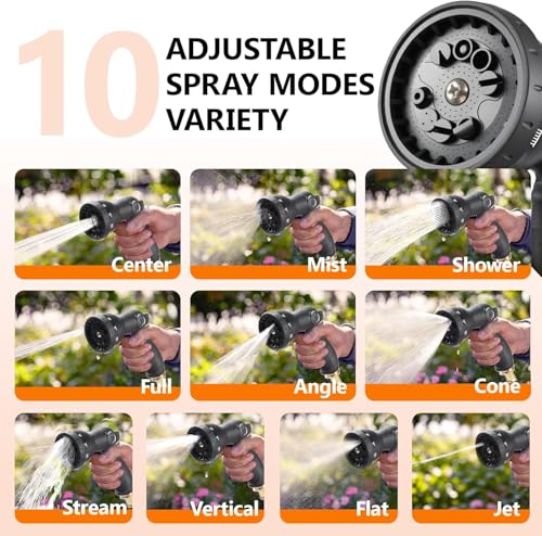 Wikiwiki Retractable Garden Hose Reel 1/2 in x 100 ft, Heavy Duty Wall Mounted Hose Reel with 10- Function Sprayer Nozzle, Any Length Lock/180°Swivel Bracket/Automatic Slow Return System/UV Resistant