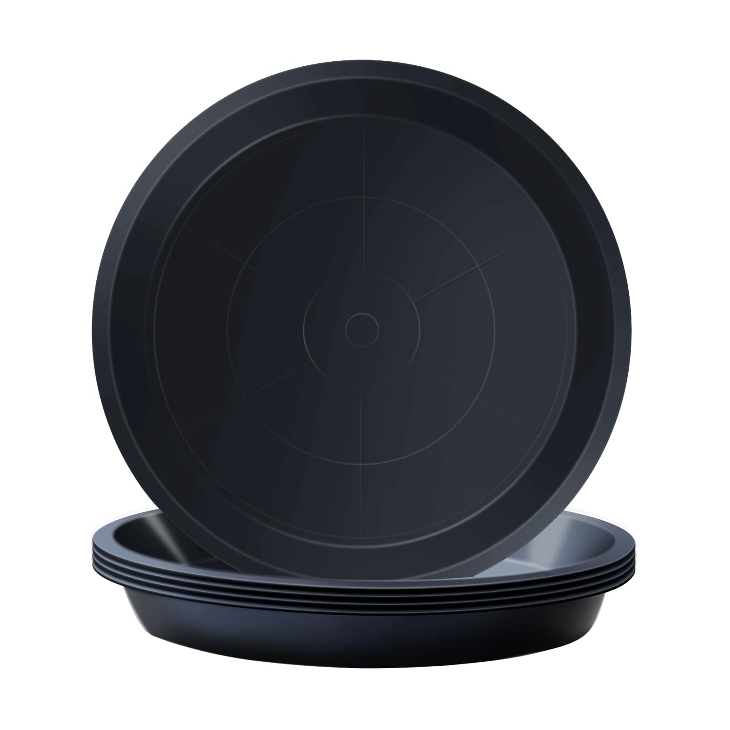 Kunjocy Pack of 5 Black Plant Pot Saucers, 26 CM Round Plant Pots Trays Garden Plant Saucer Plant Plastic Plate Pot Tray for Garden Indoor Outdoor Fit Plant Pot up to 23 CM (Black, Outer 26 CM)