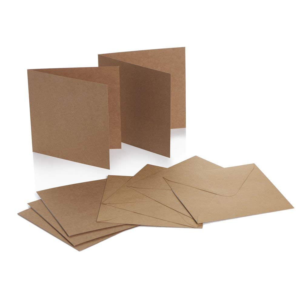 25 Pack - 6x6 ECO Kraft Card Making Set - Natural Brown Square Blank Cards with Matching 6x6 Kraft Envelopes - for DIY Invitations, Cards and Stationery
