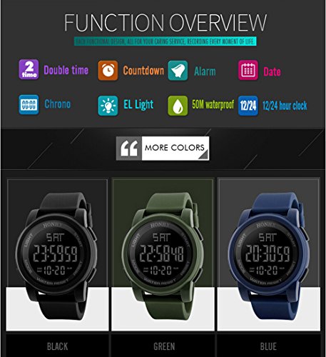 Men's Digital Watch Large Face LED Wrist Watches Military Sports Electronic Waterproof Outdoor Stopwatch (Black -1)