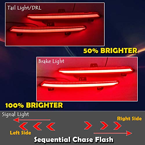 GTINTHEBOX OEM Red Lens Led Rear Bumper Reflector Brake Tail Light w/Sequential Flash Singal Lights for 18 19 Honda Accord