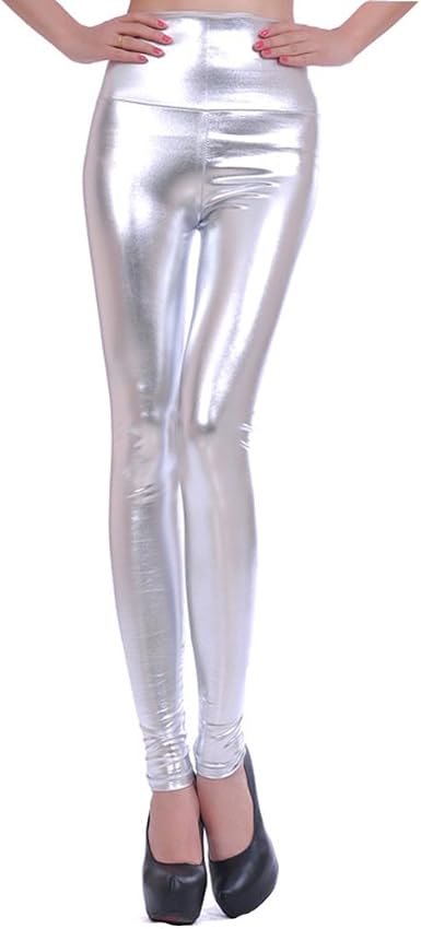 Legging Femme Simili Cuir Effet Mouillé Métallique - Taille Haute, Polyester/élasthanne, Pour Sport, Yoga, Quotidien