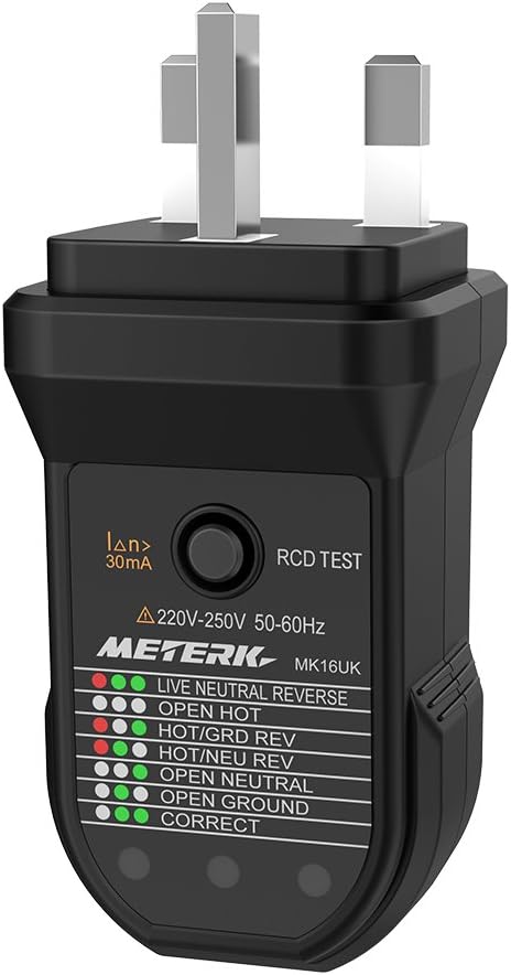 Socket Tester,Meterk Advanced RCD Electric Socket Tester Automatic Neutral Live Earth Wire Testing Circuit Polarity Detector Wall Plug Breaker Finder Electric Leakage Test