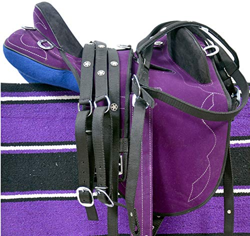 HR, International Synthetic Suede Australian Stock English Horse Saddle Tack, Get Matching Headstall, Breast Collar, Reins, Stirrup, Girth & Dari Pad Size 16″ Inches Seat Available