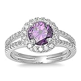 Sterling Silver Simulated Purple Amethyst Halo Ring (Size 5 - 10)