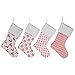 HUAN XUN 4 Burlap Christmas Stockings Decoration - 4 Pcs Set Print & Fur Collar Fireplace Decor Large