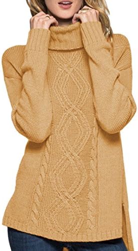 Sovoyant Women's Long Sleeve Artificial Wool Cotton Blending Turtleneck Knit Pullover Sweaters Shirts Camel Small