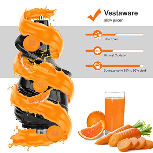 Juicer Machines, Vestaware Masticating Slow Juicer with Digital Control Panel, Easy to Clean Juicer Extractor 3-Inch Wide Feed Chute Juice Recipes for Fruit Vegetable, BPA Free, Silver - Thumbnail 4