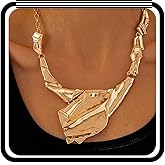 Wlahm 14K Gold Plated Irregular Pendant Necklace for Women,Large Trendy Geometric Statement Clavicle Necklace Dainty Punk Gathering Party Jewelry Gifts
