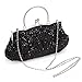 UBORSE Beaded Sequin Design Flower Wedding Evening Purse Vintage Large Clutch Bag Black