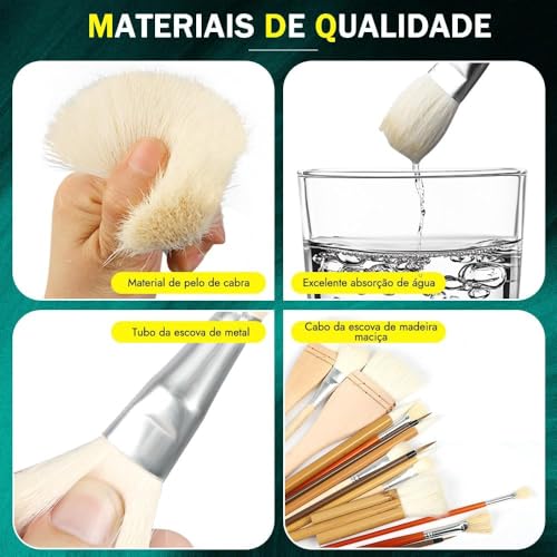 Kit 15 Pincel Pintura em Ceramica, Conjunto de 15 Pincéis de Pintura, Mistura de Pelos de Cabra para Cerâmica, Pincel Aquarela, Pincéis Esmaltados para Cerâmica, Kit Pincel para Ceramica Fria