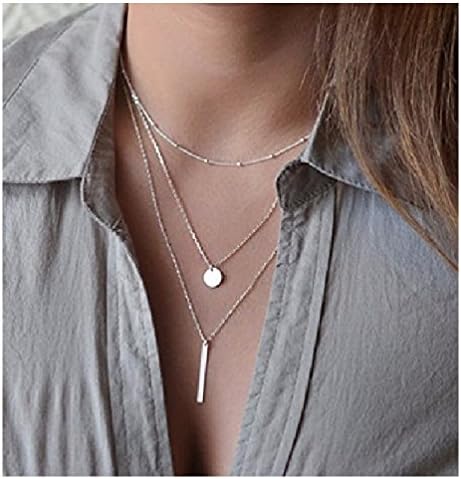 Women's Fashion Jewelry European Simple Multi Layers Bar Coin Necklace Clavicle Chains Charm
