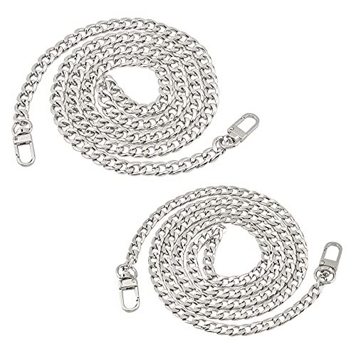 CHGCRAFT 47.2 inches 2pcs Iron Purse Strap Chains Handbag Clutch Bag Curb Link Chains Replacement Straps Accessories with Swivel Lobster Claw Clasps for DIY Shoulder Cross Body Bag Chain Platinum
