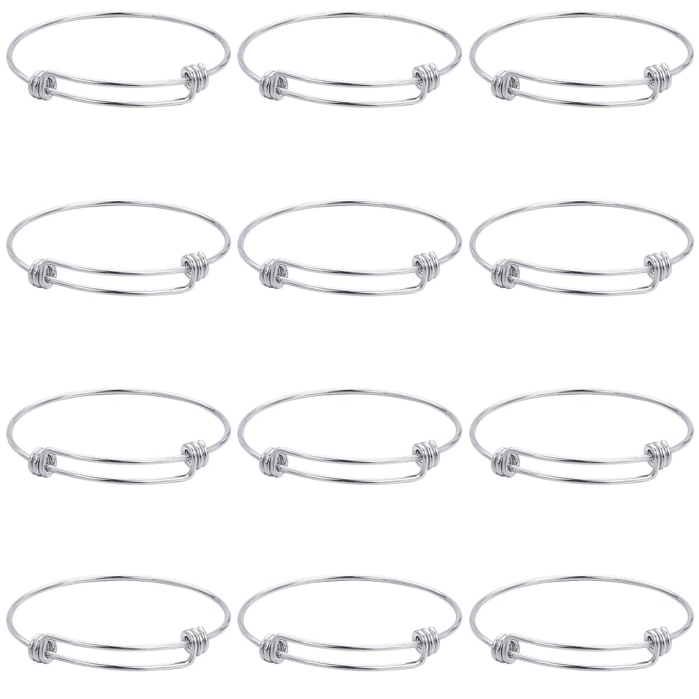 SUNNYCLUE 12Pcs Expandable Wire Bangle Wire Bangles Bracelet Stainless Steel Adjustable Silver Blank Metal Stackable Bracelets Cuff Bulk for jewellery Making DIY Craft Supplies Women Adult 2.2 Inches