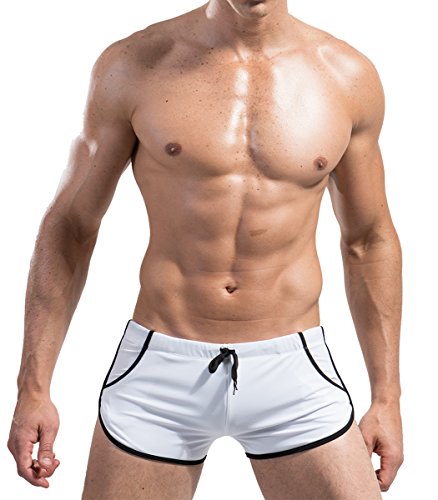 WUAMBO Men's Swimwear Tie Rope Sport Shorts White US L with Asian Tag XXL(Waist:35"-37")