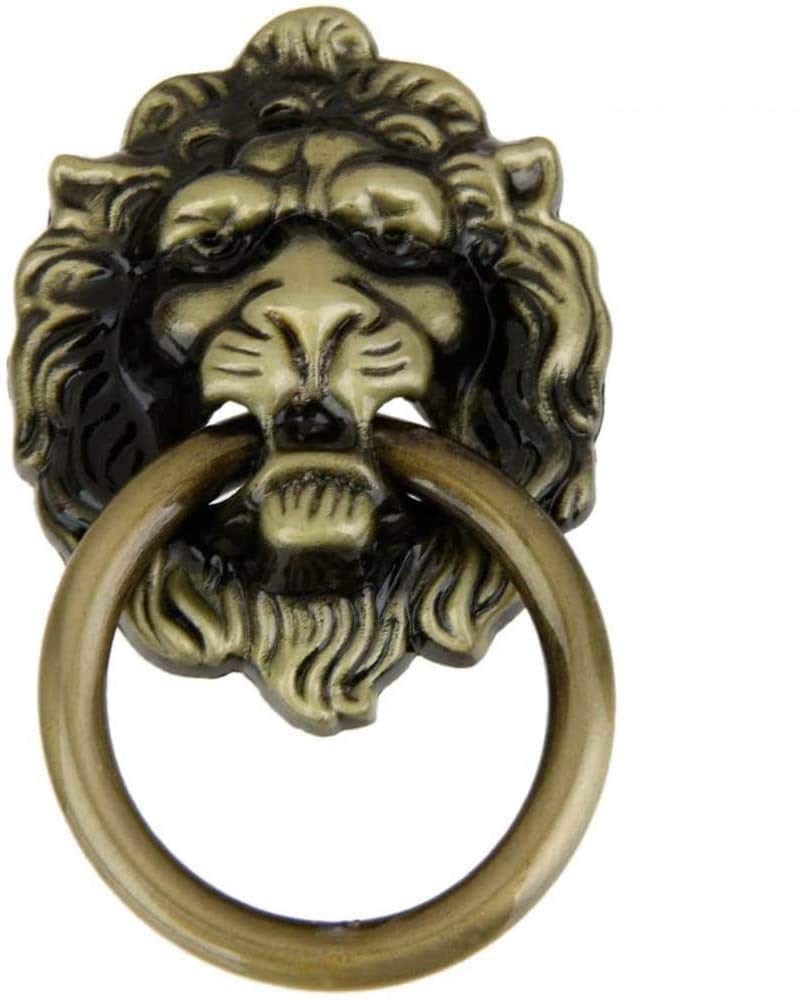 POFET 10pcs Vintage Retro Style Door Knob Handle Cabinet Cupboard Drawer Metal Pull Ring Antique Lions Head Yellow Bronze