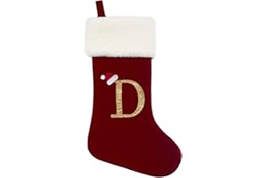 Eoocan 20 Inches Monogram Christmas Stockings Wine Red Velvet with White Super Soft Plush Cuff Embroidered Stocking Classic Personalized Stocking Decoration for Family Holiday Season Decor(Letter D)