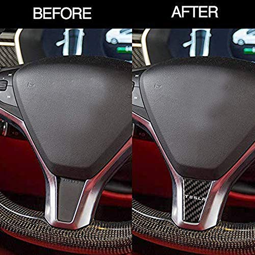 CoolKo Carbon Fiber Steering Wheel Down Black Sticker Modified Decoration Compatible with Model S and Model X [1 Piece] - Thumbnail 6