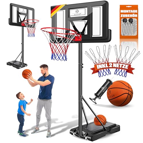 KESSER® Basketballkorb Set höhenverstellbar 160-210cm Mobiler Basketballständer mit Rollen, Backboard, Basketball, Pumpe & 2 Netzen - Indoor & Outdoor
