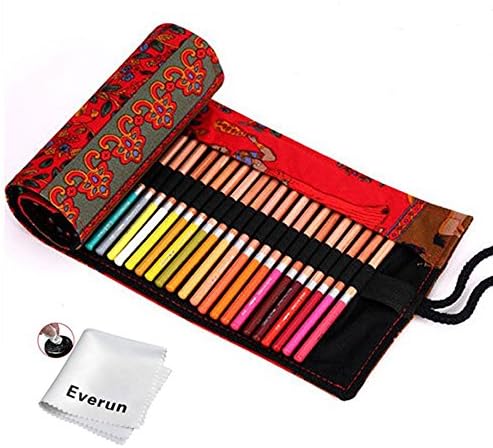 Everun Canvas 72 Holes Pencil Wrap, Travel Drawing Coloring Pencil Holder Roll Organizer for Artist, School and Office Pencils Pouch Case Hold for 72 Colored Pencils (No Pencils Included)