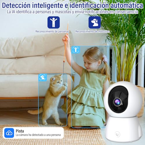 LEMONSEA Camara de Seguridad Interior, 2MP Camara WiFi de Visión 360°, Camaras de Seguridad Inalambricas con Vision Nocturna y Audio Bidireccional, Detección de Movimiento, Alarma, Poyo Alexa y Google