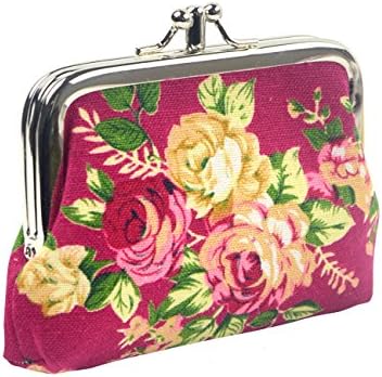 Fashion Women's Cute Classic Exquisite Buckle 2 Pockets Coin Purse(red-flower)