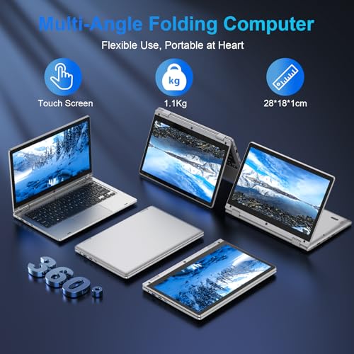 360° Folding Touch Laptop - 11.6 Inches, Laptop PC 6GB RAM 128GB SSD Celeron N4020, IPS Screen 1366 x 768, Laptop for Studies Work Leisure, Computer with Keyboard Film - Silver