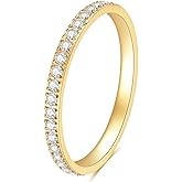 MYNENEY 14K Gold/Silver Plated Wedding Band Cubic Zirconia Eternity Stackable Engagement Ring For Women