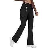 Flare Leggings for Women Yoga Crossover High Waist Pants with Tummy Control Workout Cargo with 5 Pockets Bootcut Leggings