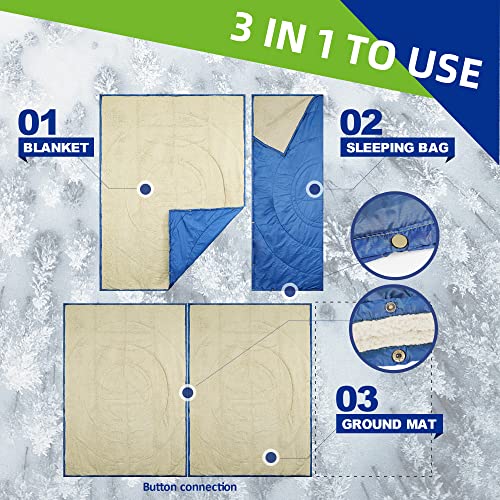Kawagebo Kamp Sherpa Fleece Camping Blanket, Combined 2 IN 1 Ultra Soft