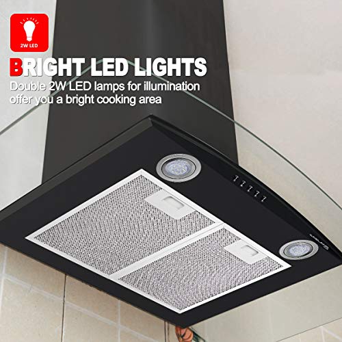 36" Range Hood, GASLAND Chef GR36BP Curved Glass Wall Mount Range Hood