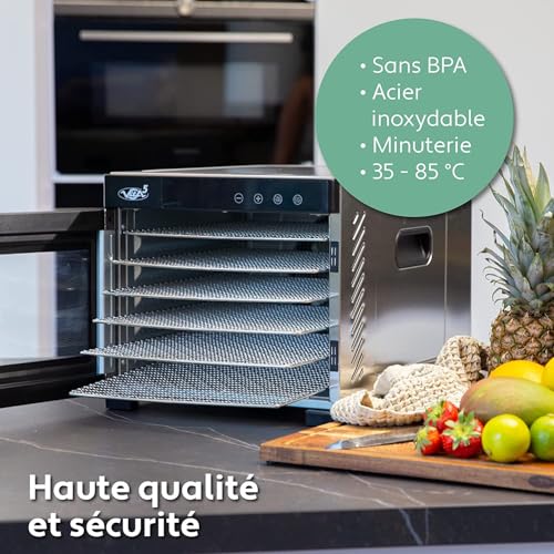 VITA5 Food Dehydrator 6 Stainless Steel Trays 650 W Timer 24 H | Prepare Apple Chips Dried Fruits and Aromatic Herbs with Accurate Temperature and Even Drying