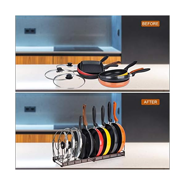 Toplife-Expandable-Pans-Organiser-Rack-10-Adjustable-Compartments-Pantry-Cabinet-Bakeware-Lid-Plate-HoldersBrown toplife Expandable Pans Organiser Rack, 10 Adjustable Compartments, Pantry Cupboard Bakeware Lid Plate Holders, Brown