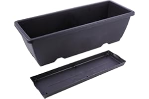 ERINGOGO Planting Tank - 19.68 Inch Rectangular Plastic Planter with Drainage Holes and Tray Versatile Indoor Outdoor Flower and Vegetable Pot for Balcony Windowsill Deck